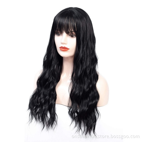 2021 Long Synthetic Water Wave Wigs Natural Curly Dark Brown Color for Women Cosplay Wig Heat Resistant Fiber Wigs
